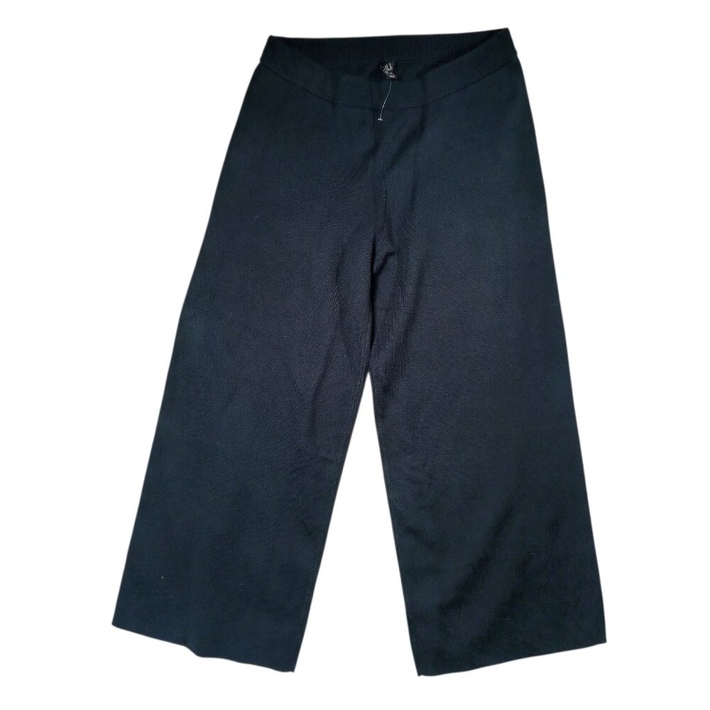 G.I.L.I. Women's Knit Wide Leg Pants Wide Leg Pants Solid Navy Blue Size Large